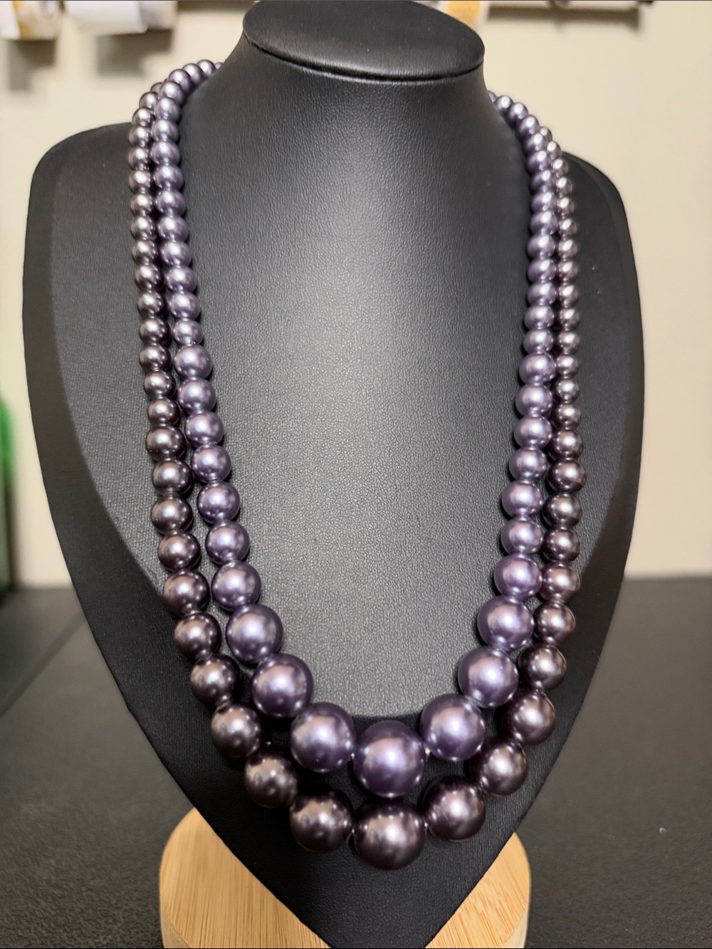 Elegant Vintage Hong Kong Lavender Gray Faux Pearl Multi-Strand Necklace